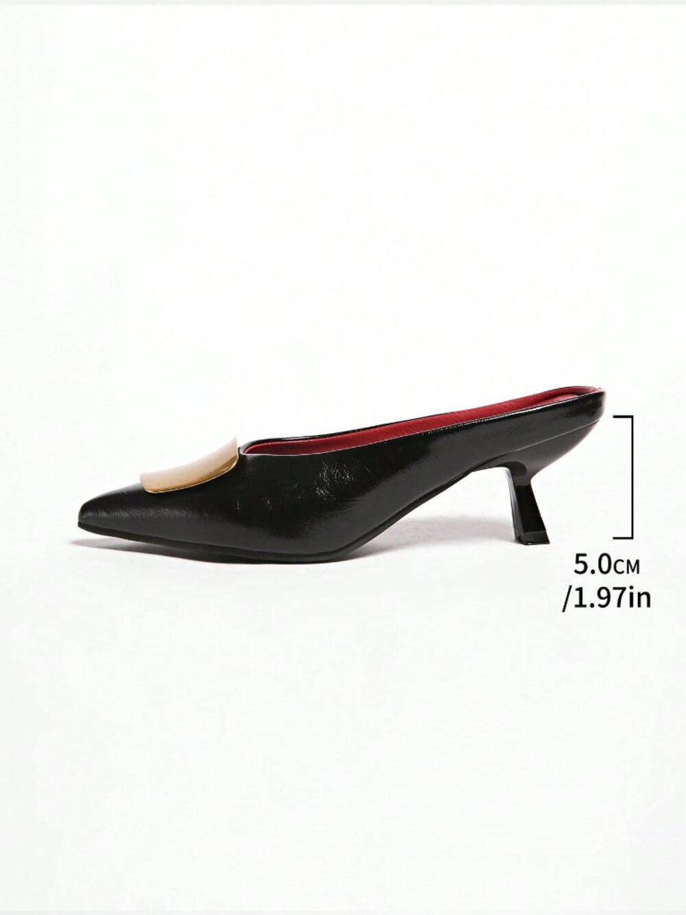 Black Fashionable Women's Pointed Toe Metal Buckle High Heel Pumps - Picture 8 of 8